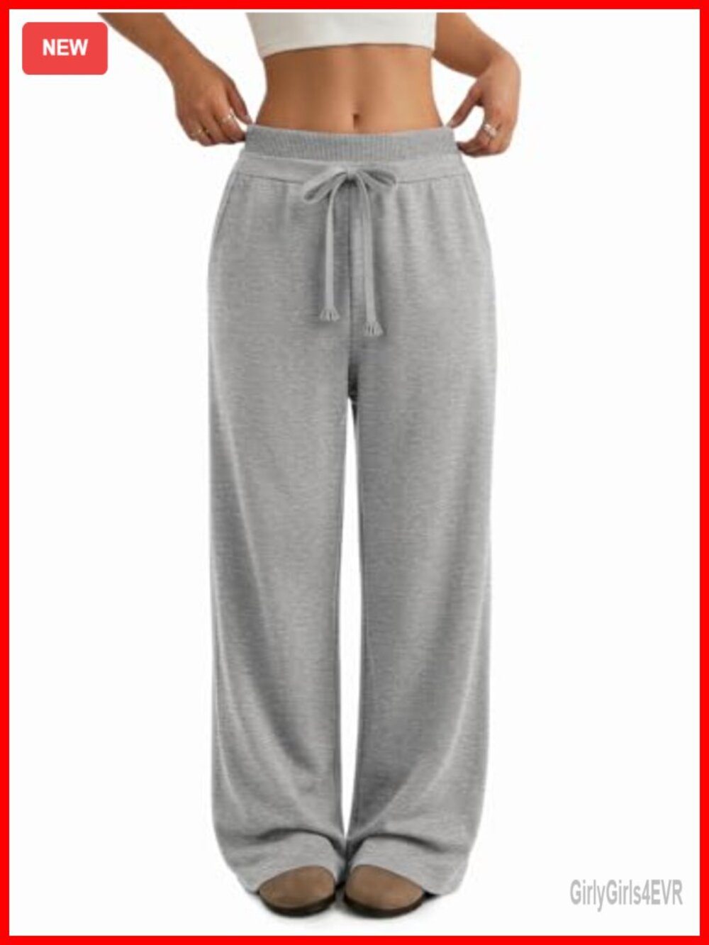 Wide Leg High Waisted Sweatpants Cotton Blend Drawstring Tummy Control